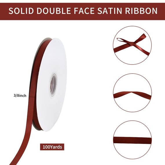 TONIFUL Satinband Rostrot 10mm, 91 Meters Dekoration Geschenkband Fein Schleifenband, Stoffband für Hochzeit, Taufe und Geburtstag Geschenke Der Valentinstag Verpackung von Geschenken