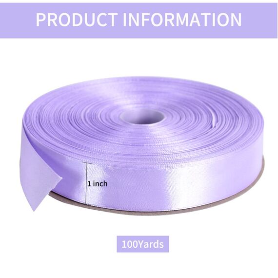 Toniful Satinband, dünnes, einfarbiges Satinband für Geschenkverpackungen, Basteln, Haarschleifen, Hochzeitsdekoration, Einladungskarten, Blumensträuße, Weihnachten, 2,5 cm x 91 m, Hellviolett
