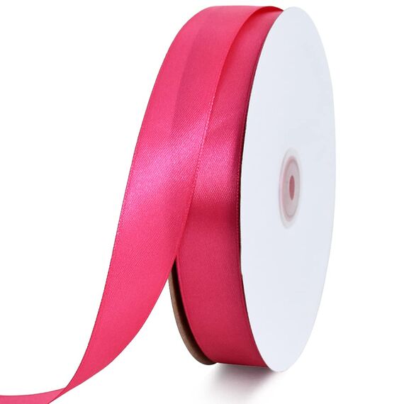 TONIFUL Satin Geschenkband Knallrosa Neon Rosa 2,5cm x 91m, 1 Rolle Schleifenband für Geschenkverpackung und Partydekoration, Hochwertiges Geschenkband Geburtstagsparty