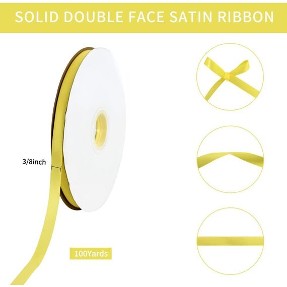 TONIFUL Satinband Helles Gelb 10mm, 91 Meters Dekoration Geschenkband Fein Schleifenband, Stoffband für Hochzeit, Taufe und Geburtstag Geschenke Der Valentinstag Verpackung von Geschenken