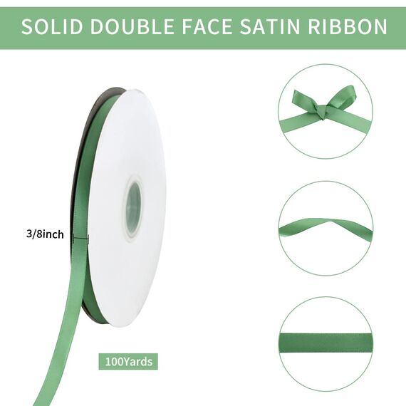 TONIFUL Satinband Senfgrün 10mm, 91 Meters Dekoration Geschenkband Fein Schleifenband, Stoffband für Hochzeit, Taufe und Geburtstag Geschenke Der Valentinstag Verpackung von Geschenken