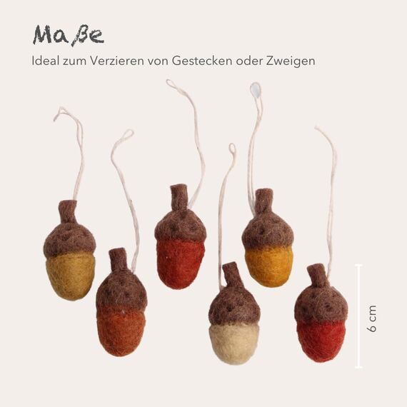 Gry & SIF Herbstanhänger Deko-Eicheln aus Filz, handgemachte skandinavische Herbstdeko, Herbst Dekoration Anhänger, Herbstdeko hängend | rote Eicheln 6er Set