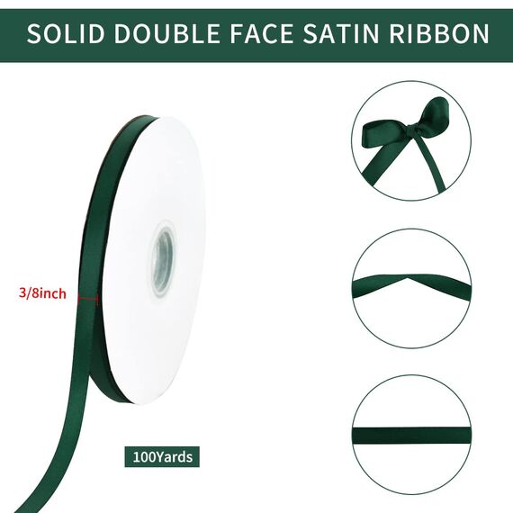 TONIFUL Satinband Weihnachtsgrün 10mm, 91 Meters Dekoration Geschenkband Fein Schleifenband, Stoffband für Hochzeit, Taufe und Geburtstag Geschenke Der Valentinstag Verpackung von Geschenken