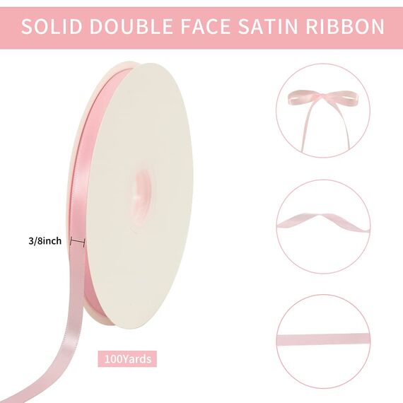 TONIFUL 3/8 Inch x 100yds Light Pink Satin Ribbon Thin Solid Fabric Ribbons Roll for Valentine's Day Gift Wrapping Invitation Floral Hair Balloons Craft Sewing Party Wedding Popsicles Decoration