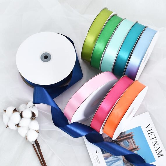 Toniful Satinband, dünnes, einfarbiges Satinband für Geschenkverpackungen, Basteln, Haarschleifen, Hochzeitsdekoration, Einladungskarten, Blumensträuße, 2,5 cm x 91 m, Blaugrün, Türkis, Blau