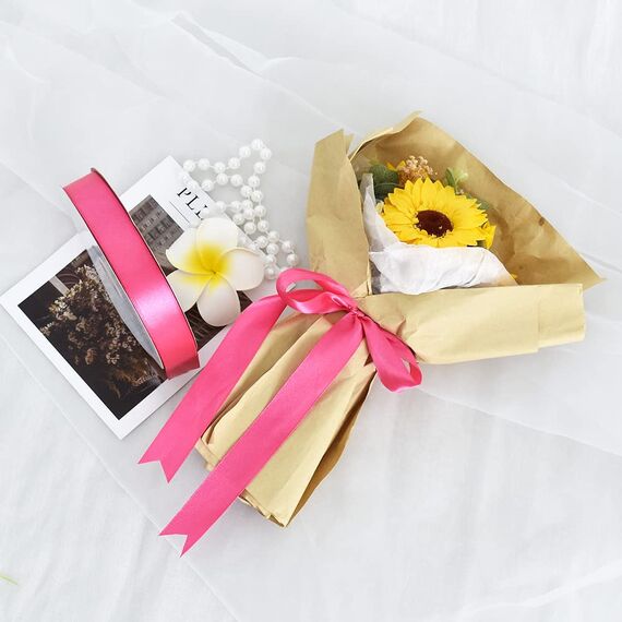 TONIFUL Satin Geschenkband Knallrosa Neon Rosa 2,5cm x 91m, 1 Rolle Schleifenband für Geschenkverpackung und Partydekoration, Hochwertiges Geschenkband Geburtstagsparty