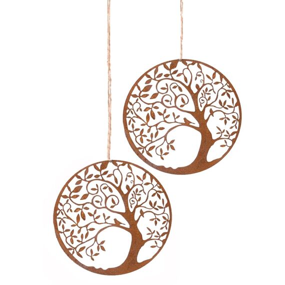 2er Set Baum Lebensbaum Rost Dekohänger Anhänger Hängedeko Herbst Winter Frühling Sommer Baum Fenster Eingang Tür Dekoration