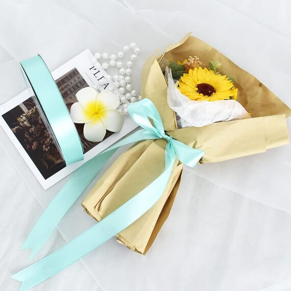 Toniful Satinband, dünnes, einfarbiges Satinband für Geschenkverpackungen, Basteln, Haarschleifen, Hochzeitsdekoration, Einladungskarten, Blumensträuße, 2,5 cm x 91 m, Blaugrün, Türkis, Blau