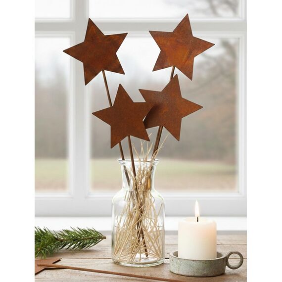 LB H&F Lilienburg 4er Set Gartenstecker rost Sterne Winterdeko Roststern Weihnachtsdeko edelrost deko Weihnachten Dekoration Weihnachtsdeko Stern Metall (4ER Set Sterne)