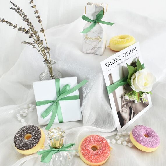 TONIFUL Satinband Senfgrün 10mm, 91 Meters Dekoration Geschenkband Fein Schleifenband, Stoffband für Hochzeit, Taufe und Geburtstag Geschenke Der Valentinstag Verpackung von Geschenken