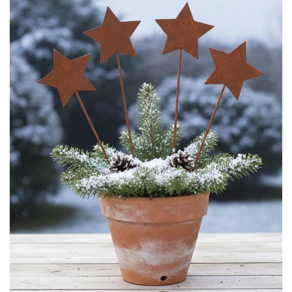 LB H&F Lilienburg 4er Set Gartenstecker rost Sterne Winterdeko Roststern Weihnachtsdeko edelrost deko Weihnachten Dekoration Weihnachtsdeko Stern Metall (4ER Set Sterne)