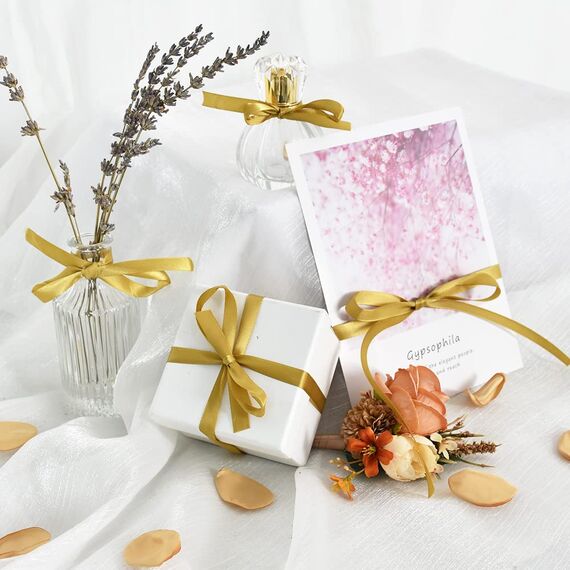 TONIFUL Satinband Dunkelgold 10mm, 91 Meters Dekoration Geschenkband Fein Schleifenband, Stoffband für Hochzeit, Taufe und Geburtstag Geschenke Der Valentinstag Verpackung von Geschenken