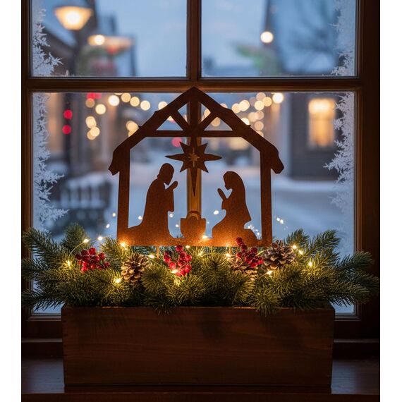 LB H&F Lilienburg Rostkrippe Gartenstecker Krippe Gartenstecker Weihnachtskrippe Winterdeko Weihnachtsdeko edelrost deko Weihnachten Dekoration Weihnachtsdeko Metall (Krippe)
