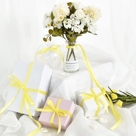 TONIFUL Satinband Helles Gelb 10mm, 91 Meters Dekoration Geschenkband Fein Schleifenband, Stoffband für Hochzeit, Taufe und Geburtstag Geschenke Der Valentinstag Verpackung von Geschenken