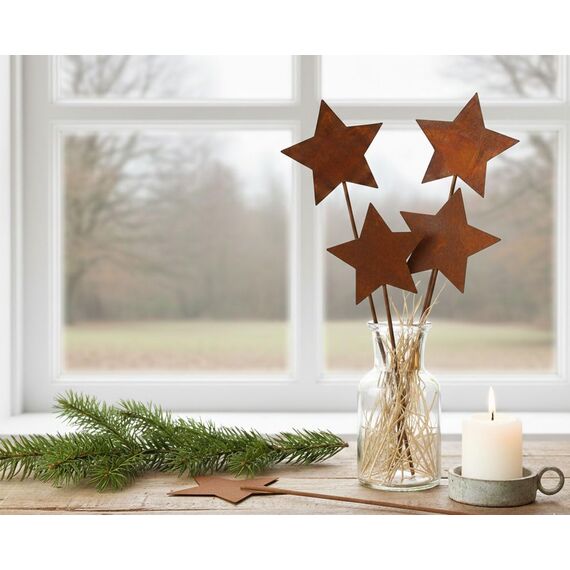 LB H&F Lilienburg 4er Set Gartenstecker rost Sterne Winterdeko Roststern Weihnachtsdeko edelrost deko Weihnachten Dekoration Weihnachtsdeko Stern Metall (4ER Set Sterne)