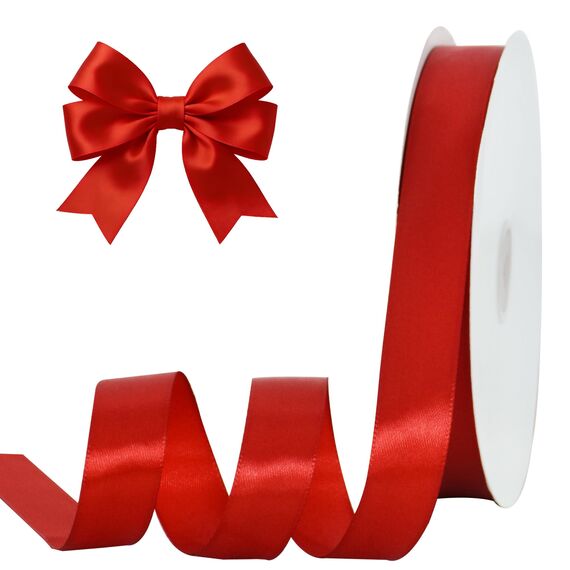 TONIFUL Satinband rot 25mm, 91 Meters Dekoration Geschenkband Fein Schleifenband, Stoffband für Hochzeit, Taufe und Geburtstag Geschenke Der Valentinstag Verpackung von Geschenken