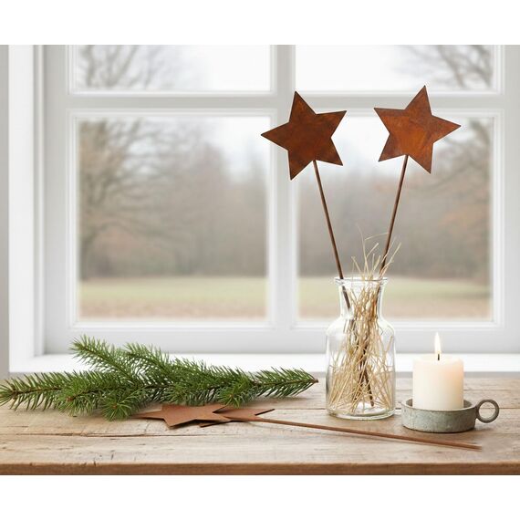 LB H&F Lilienburg 4er Set Gartenstecker rost Sterne Winterdeko Roststern Weihnachtsdeko edelrost deko Weihnachten Dekoration Weihnachtsdeko Stern Metall (4ER Set Sterne)
