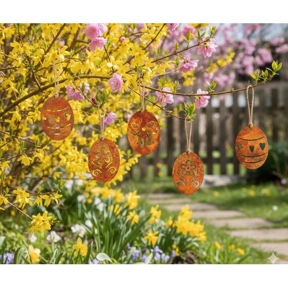 LB H&F 6er Set Osterei Anhänger Ostereier Rost Ostern Deko Metall zum Hängen