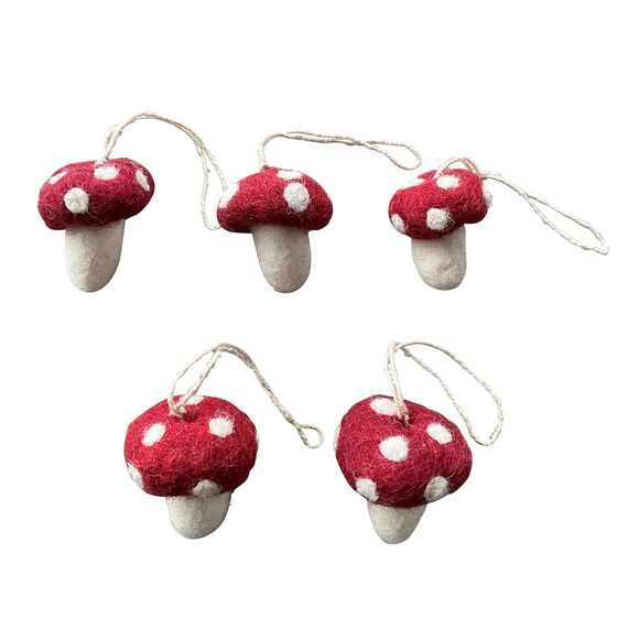 Én Gry & Sif Pilze Glückspilze (5er Set), Herbst Deko Filz, Hand-Made, fair-Trade zum Aufhängen (Fliegenpilze)