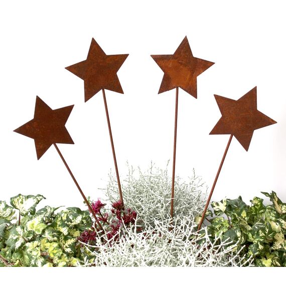 LB H&F Lilienburg 4er Set Gartenstecker rost Sterne Winterdeko Roststern Weihnachtsdeko edelrost deko Weihnachten Dekoration Weihnachtsdeko Stern Metall (4ER Set Sterne)