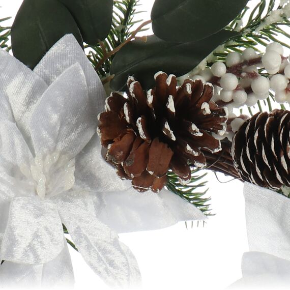 COM-FOUR® Türkranz Weihnachten - Adventskranz mit großen Blüten und Glitzer - Dekokranz Herbst - Weihnachtsdeko - Tischkranz - Weihnachtskranz