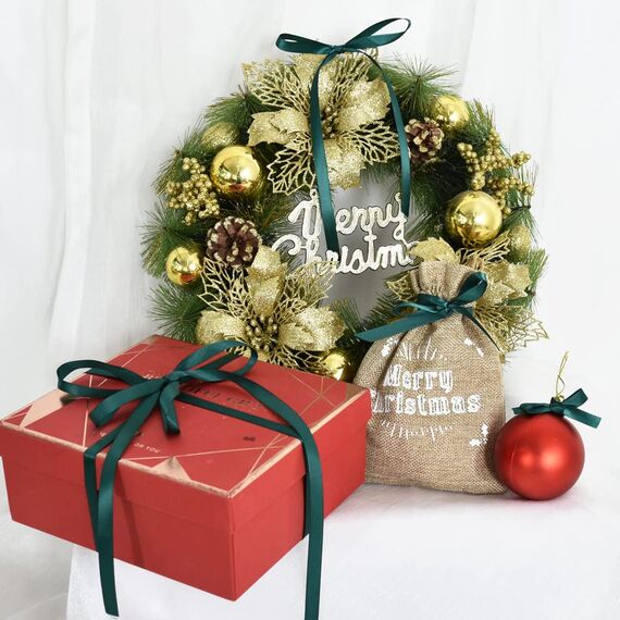 TONIFUL Satinband Weihnachtsgrün 10mm, 91 Meters Dekoration Geschenkband Fein Schleifenband, Stoffband für Hochzeit, Taufe und Geburtstag Geschenke Der Valentinstag Verpackung von Geschenken