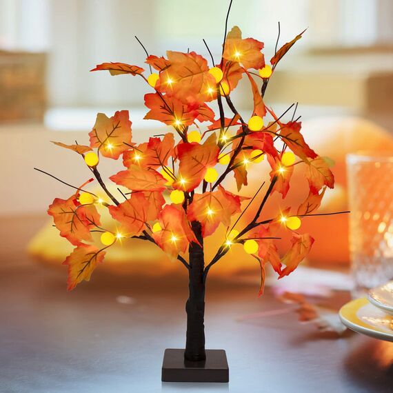 Künstlicher Herbst beleuchteter Ahornbaum 24 LED Kürbislichter Halloween Thanksgiving Dekorationen Tischlichter Batteriebetrieben fürDekoration Hochzeit Party Geschenke Indoor Outdoor Ernte Home Decor