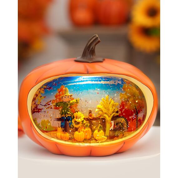 Thanksgiving Dekoration Kürbis, Weihnachten Schneekugel mit wirbelndem Glitzer, Kürbis Tischakzent für Herbst Ernte Weihnachten Winter Dekorationen, Thanksgiving Kürbis Herbst Ernte für Heimdekoration