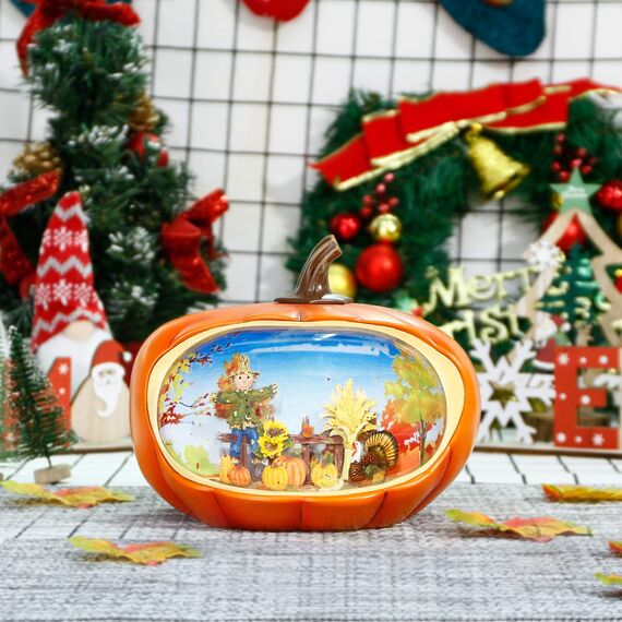 Thanksgiving Dekoration Kürbis, Weihnachten Schneekugel mit wirbelndem Glitzer, Kürbis Tischakzent für Herbst Ernte Weihnachten Winter Dekorationen, Thanksgiving Kürbis Herbst Ernte für Heimdekoration