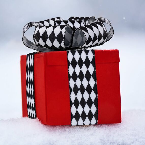 2 Rollen Weihnachten Kariertes Band Schwarz und Weiß Kariert Band Diamant Karo Drahtkante Band Diamant Muster Dekorative Bänder für Weihnachten Herbst Baum Wrapping DIY Handwerk (4,8 cm)