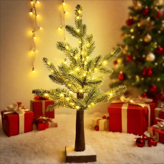 Weihnachtsdeko Lichterbaum Für Innen Weihnachtsbaum mit 60 LEDs & Timer, Weihnachten deko LED Baum Lichter mit Schnee Weihnachten Lichterbaum Für Weihnachtsdeko Tisch, USB & Batterie