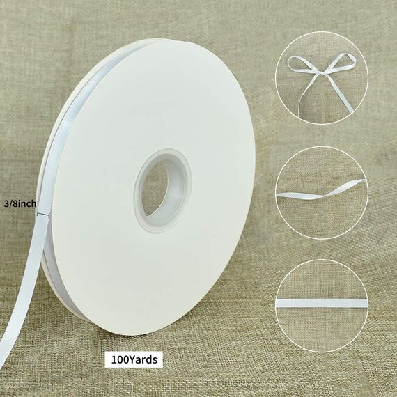 TONIFUL Satinband weiß 10mm, 91 Meters Dekoration Geschenkband Fein Schleifenband, Stoffband für Hochzeit, Taufe und Geburtstag Geschenke Der Valentinstag Verpackung von Geschenken