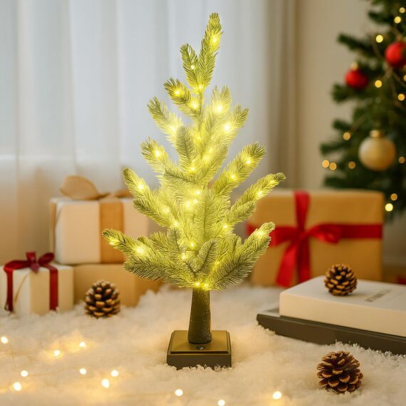 Weihnachtsdeko Lichterbaum Für Innen Weihnachtsbaum mit 60 LEDs & Timer, Weihnachten deko LED Baum Lichter mit Schnee Weihnachten Lichterbaum Für Weihnachtsdeko Tisch, USB & Batterie