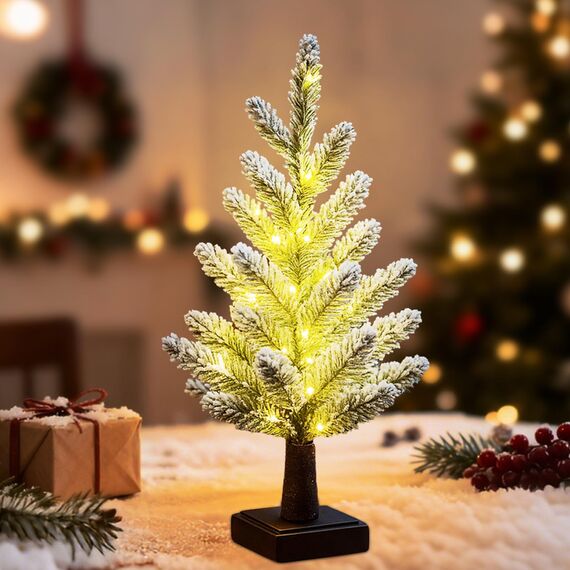 Weihnachtsdeko Lichterbaum Für Innen Weihnachtsbaum mit 60 LEDs & Timer, Weihnachten deko LED Baum Lichter mit Schnee Weihnachten Lichterbaum Für Weihnachtsdeko Tisch, USB & Batterie