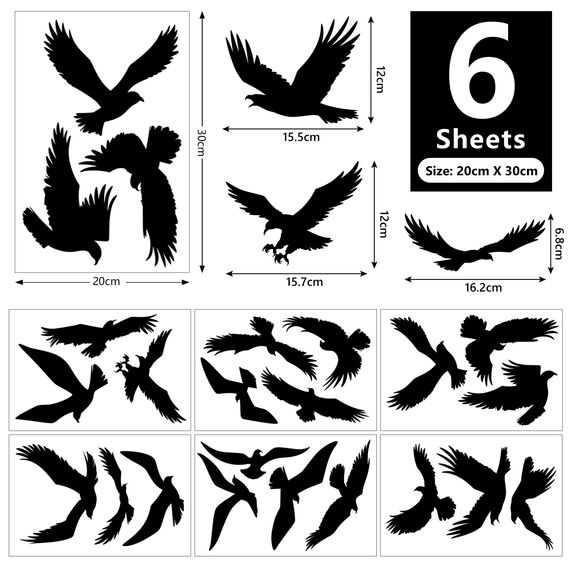 Moxled 20 Fensteraufkleber Vogelschutz, Fenstersticker Vogelaufkleber für Fensterscheiben Schwarz, Wiederverwendbar Statisch Haftende PVC Vogelschutz Aufkleber Fenster Fensterbilder Selbstklebend
