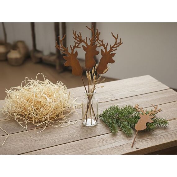 LB H&F Lilienburg 4er Set Hirsch Geweih Gartenstecker rost Hirschkopf Weihnachtsdeko Rosthirsch edelrost deko Metall (4er Set Hirsch)