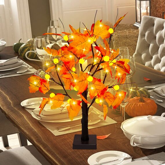 Künstlicher Herbst beleuchteter Ahornbaum 24 LED Kürbislichter Halloween Thanksgiving Dekorationen Tischlichter Batteriebetrieben fürDekoration Hochzeit Party Geschenke Indoor Outdoor Ernte Home Decor