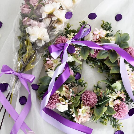 Toniful Satinband, dünnes, einfarbiges Satinband für Geschenkverpackungen, Basteln, Haarschleifen, Hochzeitsdekoration, Einladungskarten, Blumensträuße, Weihnachten, 2,5 cm x 91 m, Hellviolett
