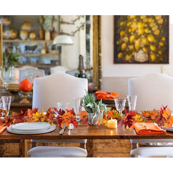 2 Stück Künstliche Ahornblatt Girlande,Künstliche Herbst Herbst Ahornblatt,Party Kamin Dekoration unechte Herbstlaub Herbstblätter für drinnen und draußen Hochzeit Erntedankfest Abendessen (A)