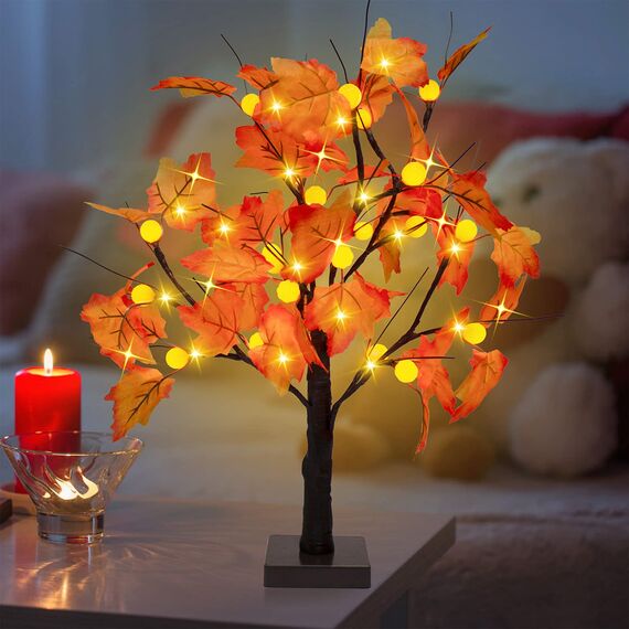 Künstlicher Herbst beleuchteter Ahornbaum 24 LED Kürbislichter Halloween Thanksgiving Dekorationen Tischlichter Batteriebetrieben fürDekoration Hochzeit Party Geschenke Indoor Outdoor Ernte Home Decor