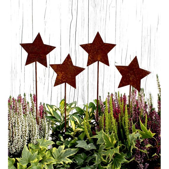 LB H&F Lilienburg 4er Set Gartenstecker rost Sterne Winterdeko Roststern Weihnachtsdeko edelrost deko Weihnachten Dekoration Weihnachtsdeko Stern Metall (4ER Set Sterne)