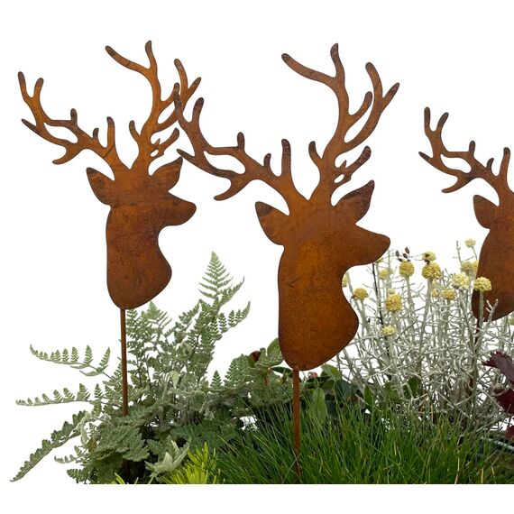 LB H&F Lilienburg 4er Set Hirsch Geweih Gartenstecker rost Hirschkopf Weihnachtsdeko Rosthirsch edelrost deko Metall (4er Set Hirsch)