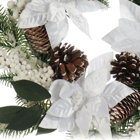 COM-FOUR® Türkranz Weihnachten - Adventskranz mit großen Blüten und Glitzer - Dekokranz Herbst - Weihnachtsdeko - Tischkranz - Weihnachtskranz