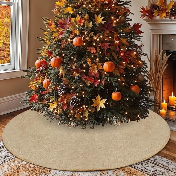120 cm Weihnachtsbaum Decke Jute, Weihnachtsbaum Rock Rund, Leinen Tannenbaum Decke Weihnachtsbaumdecke für Winter, Herbst, Thanksgiving, Halloween, Neujahr, Party, Weihnachtsdeko