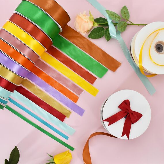 Toniful Satinband, dünne, einfarbige Stoffbänder für Geschenkverpackungen, Bastelarbeiten, Schleifen, Einladungen, Blumensträuße, Weihnachts-, Hochzeitsfeier-, Valentinstagsdekoration, 2,2 cm x 91 m