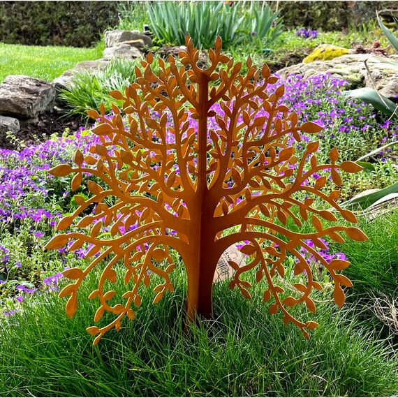 LB H&F Gartenstecker LEBENSBAUM 2tlg. 3D Baum 40x38cm zum stecken Gartendeko Deko Dekoration aus 2 Steckelementen Metall Rost Edelrost