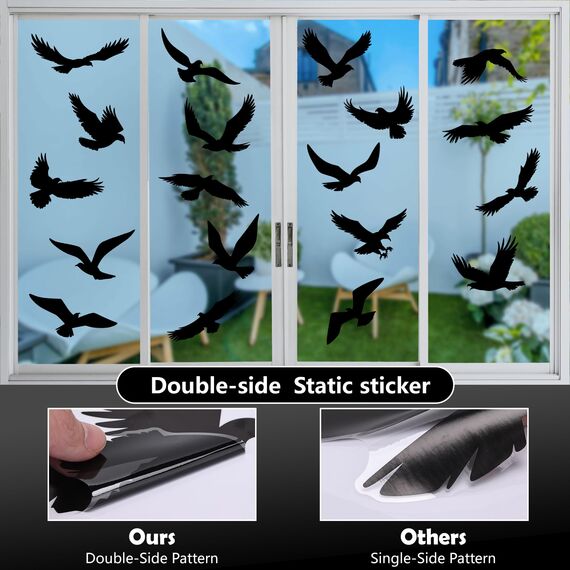 Moxled 20 Fensteraufkleber Vogelschutz, Fenstersticker Vogelaufkleber für Fensterscheiben Schwarz, Wiederverwendbar Statisch Haftende PVC Vogelschutz Aufkleber Fenster Fensterbilder Selbstklebend