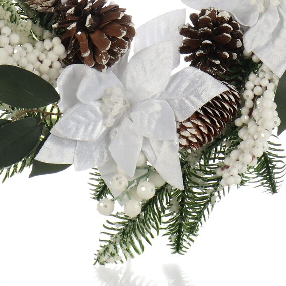 COM-FOUR® Türkranz Weihnachten - Adventskranz mit großen Blüten und Glitzer - Dekokranz Herbst - Weihnachtsdeko - Tischkranz - Weihnachtskranz