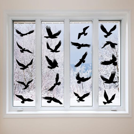 Moxled 20 Fensteraufkleber Vogelschutz, Fenstersticker Vogelaufkleber für Fensterscheiben Schwarz, Wiederverwendbar Statisch Haftende PVC Vogelschutz Aufkleber Fenster Fensterbilder Selbstklebend