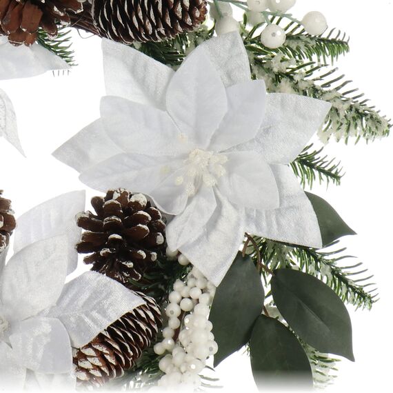 COM-FOUR® Türkranz Weihnachten - Adventskranz mit großen Blüten und Glitzer - Dekokranz Herbst - Weihnachtsdeko - Tischkranz - Weihnachtskranz